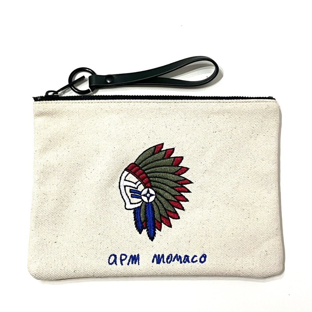 APM Monaco Cotton Canvas Zipper Travel Makeup Pouch Bag